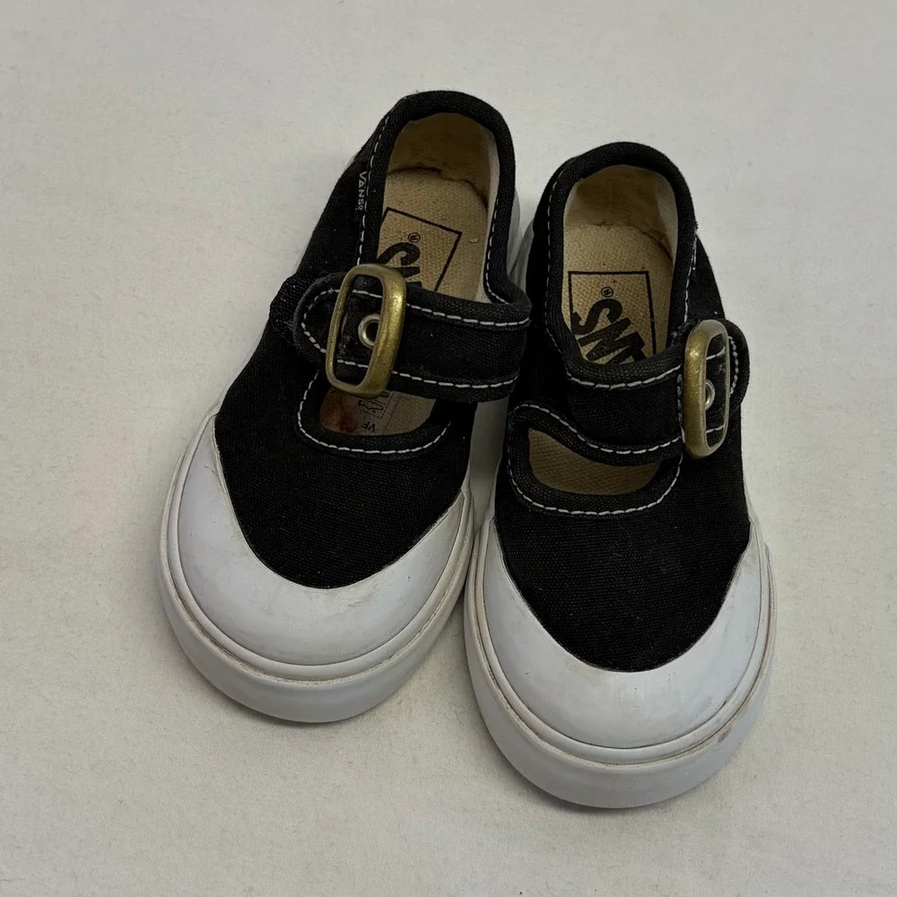 Vans Mary Jane Toddler 5.5 Black White Canvas Buckle Strap Skate Shoes